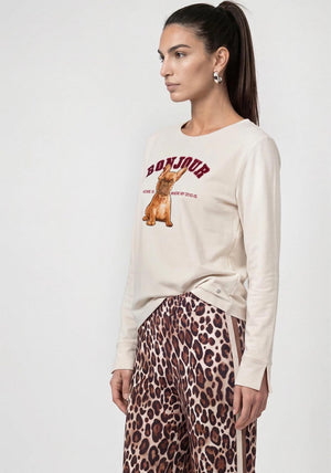 Monari Graphic Print Long Sleeve Top, Cream Multi