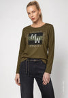 Monari Rhinestone Detail Top, Olive Green