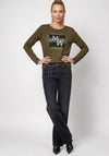 Monari Rhinestone Detail Top, Olive Green
