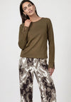 Monari Round Neckline with Rhinestones Top, Olive Green
