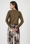 Monari Round Neckline with Rhinestones Top, Olive Green