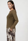 Monari Round Neckline with Rhinestones Top, Olive Green