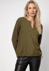 Monari Notched Neckline with Rhinestone Detail Top, Olive Green