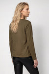 Monari Notched Neckline with Rhinestone Detail Top, Olive Green