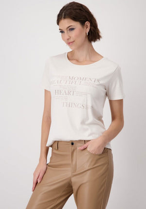 Monari Rhinestone Graphic T-Shirt, Cream