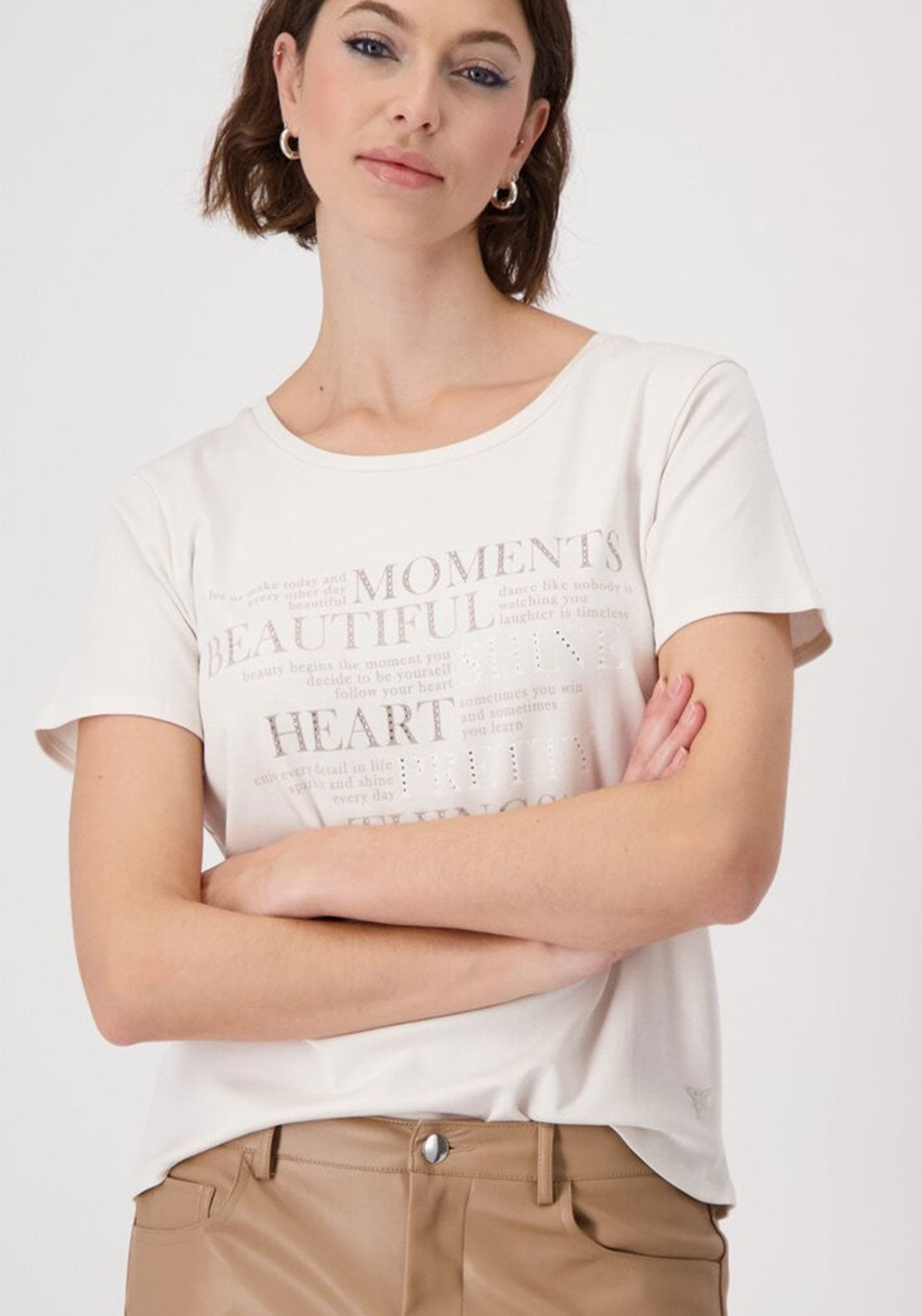 Monari Rhinestone Graphic T-Shirt, Cream