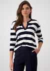 Monari Striped V Neck Top, Navy and White
