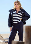 Monari Striped V Neck Top, Navy and White