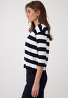 Monari Striped V Neck Top, Navy and White