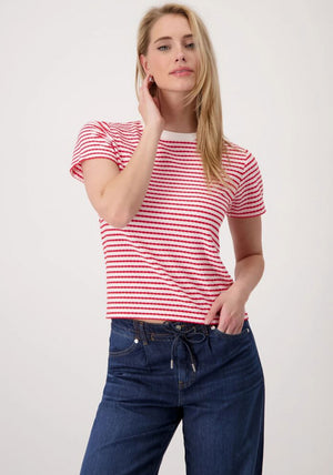 Monari Textured Knit Striped T-Shirt, Red