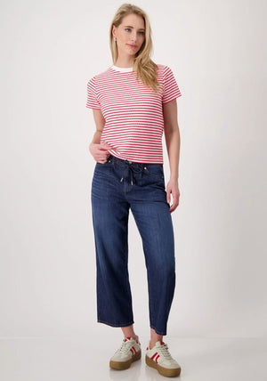 Monari Textured Knit Striped T-Shirt, Red