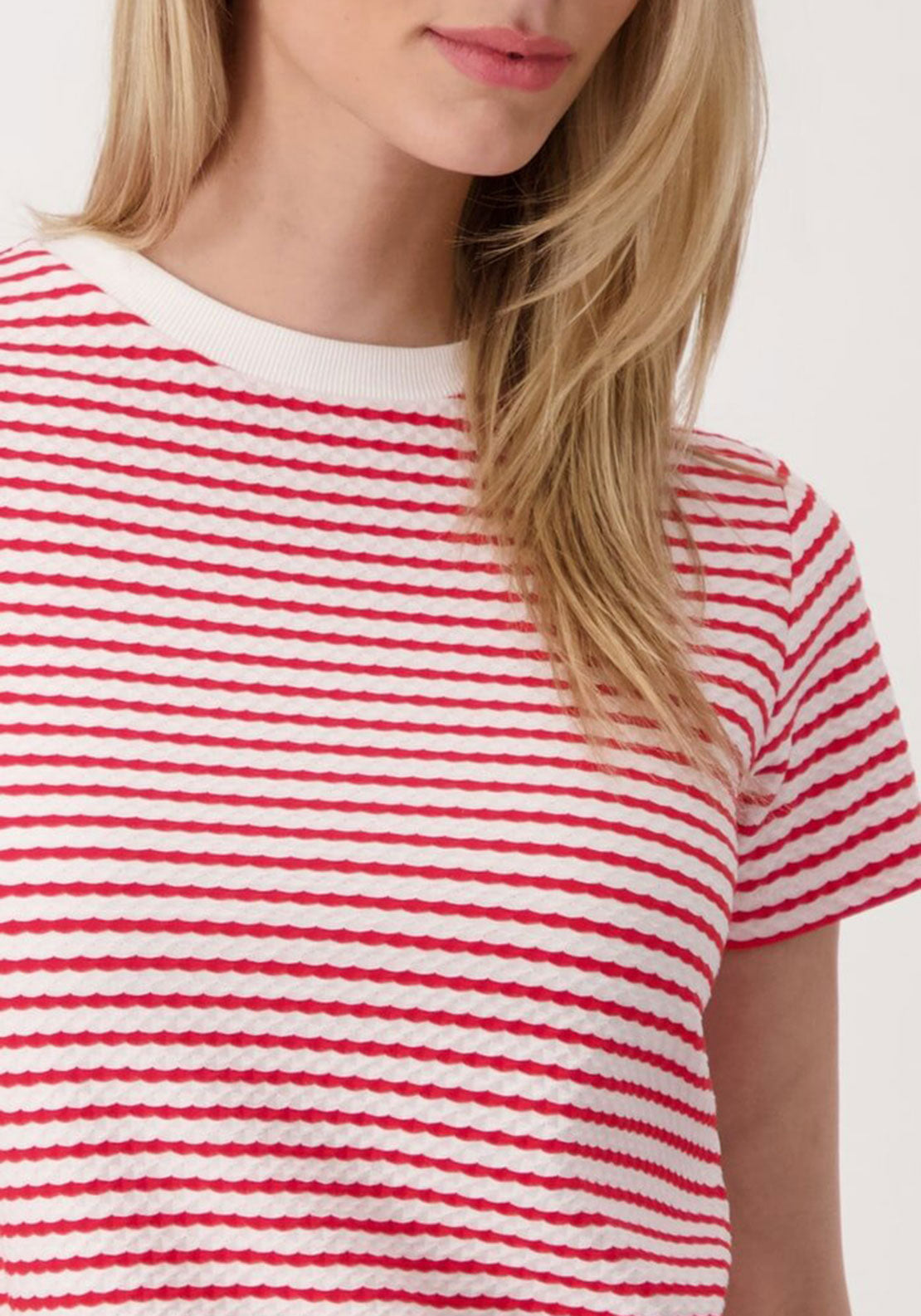 Monari Textured Knit Striped T-Shirt, Red