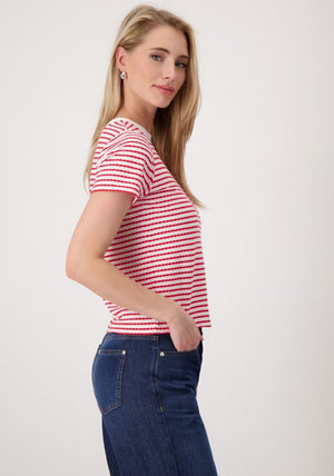 Monari Textured Knit Striped T-Shirt, Red