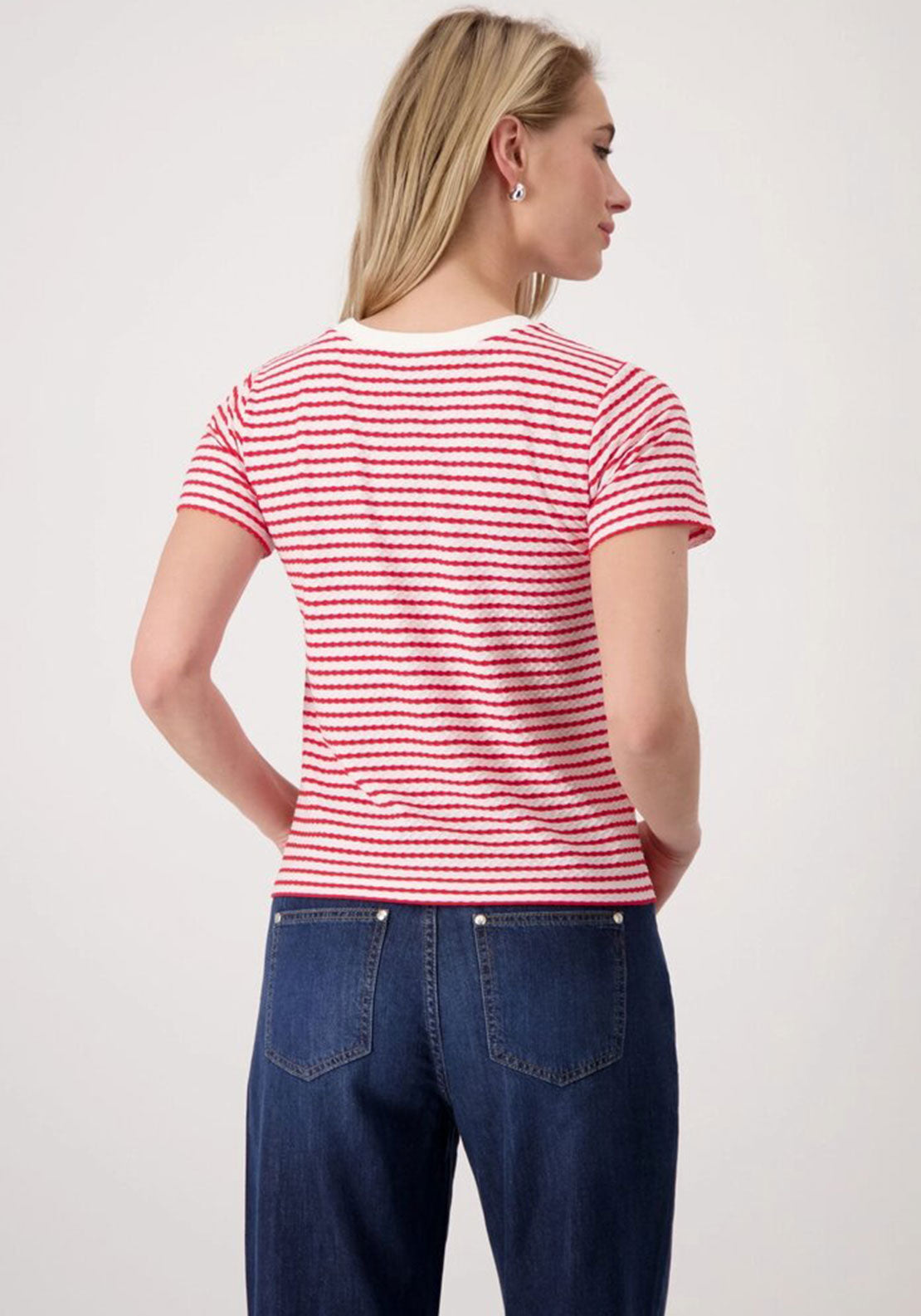 Monari Textured Knit Striped T-Shirt, Red