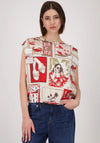 Monari Polaroid Print Satin Front Top, Beige & Red