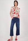 Monari Polaroid Print Satin Front Top, Beige & Red