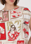 Monari Polaroid Print Satin Front Top, Beige & Red