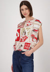 Monari Polaroid Print Satin Front Top, Beige & Red