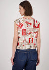 Monari Polaroid Print Satin Front Top, Beige & Red