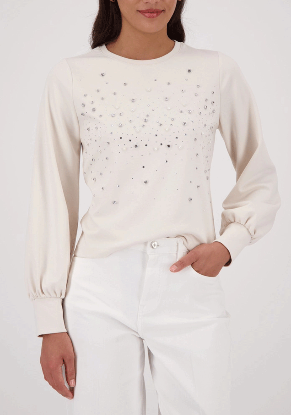 Monari Diamante Embellished Top, Cream