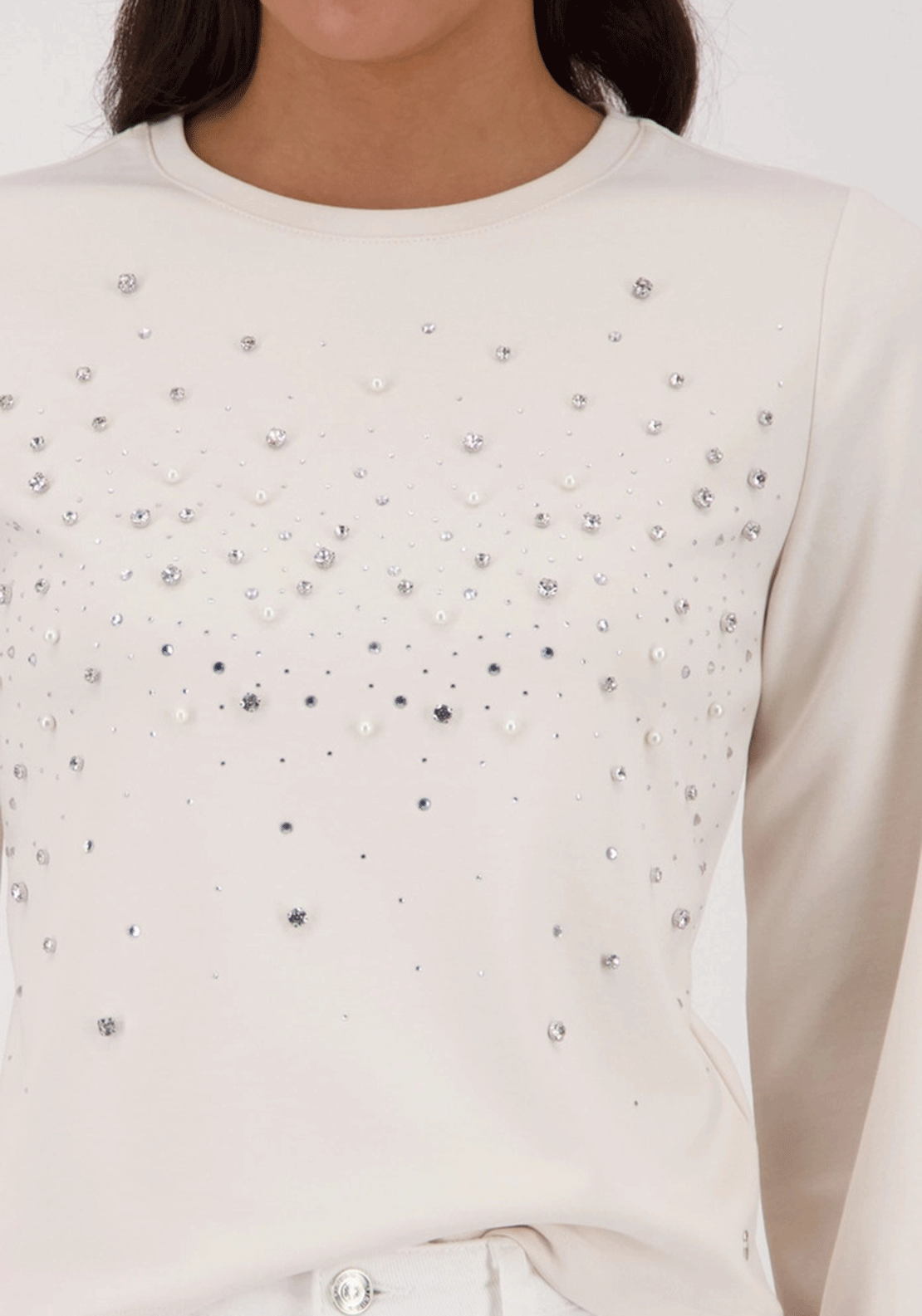 Monari Diamante Embellished Top, Cream