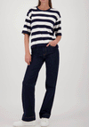 Monari striped Short Sleeve Top, Navy and White