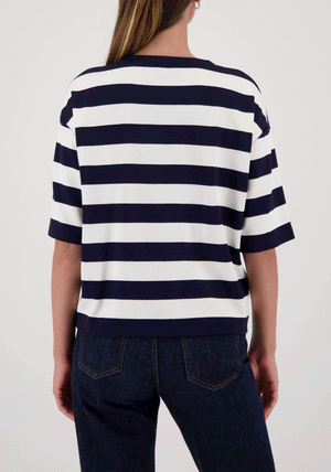 Monari striped Short Sleeve Top, Navy and White