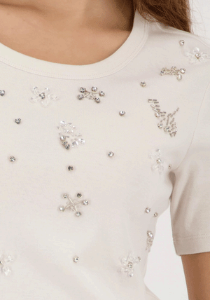 Monari Embellished Cotton T-Shirt, Cream