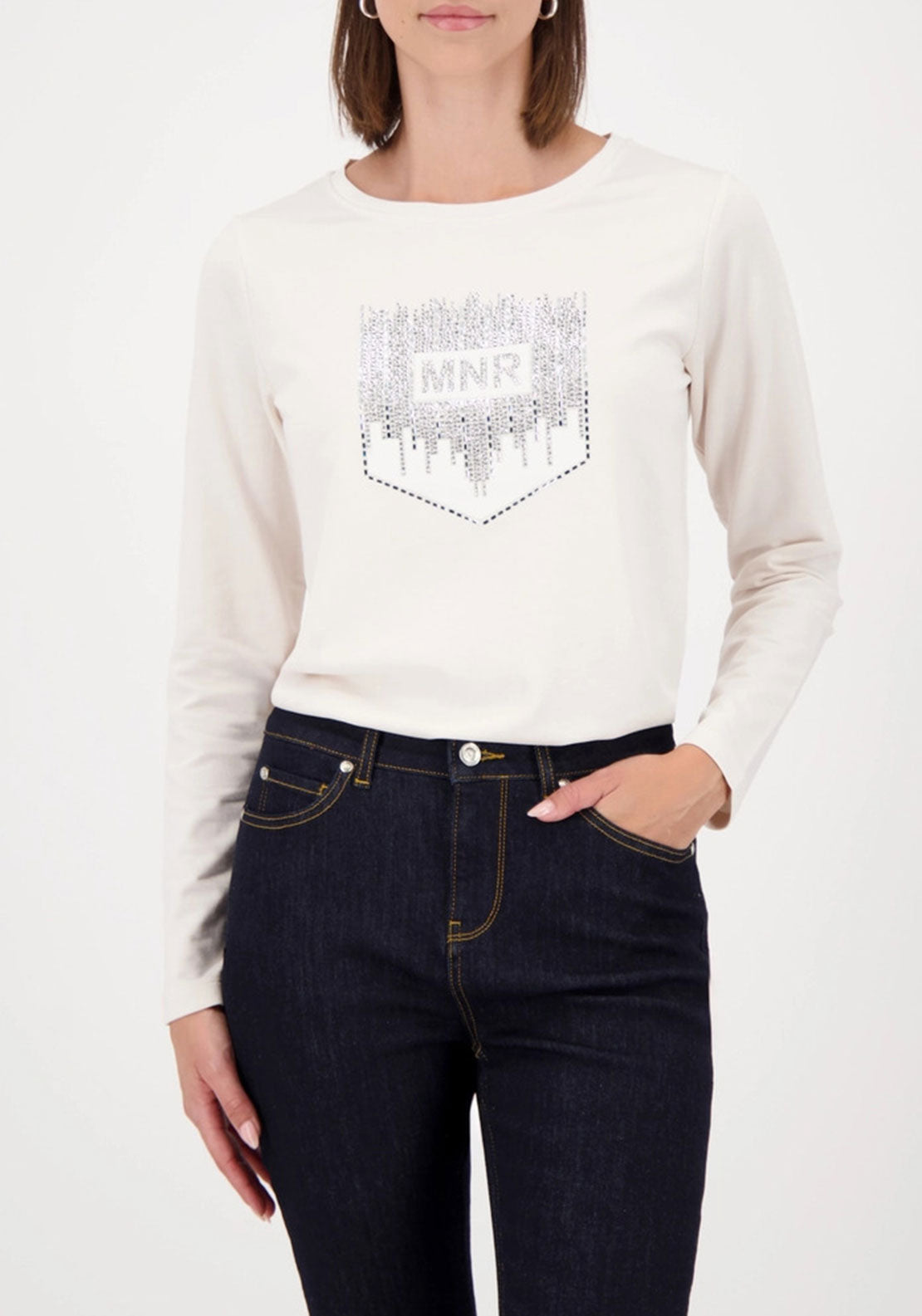 Monari Rhinestone Embellished Long Sleeve Top, White