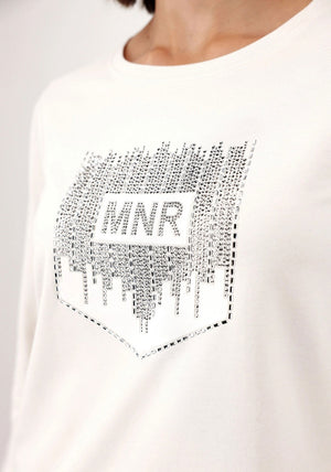 Monari Rhinestone Embellished Long Sleeve Top, White