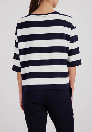 Monari Striped with Pocket Detail Top, White and Navy