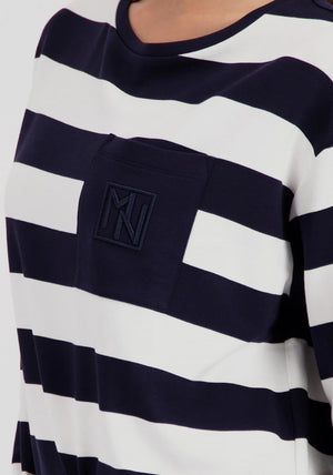 Monari Striped with Pocket Detail Top, White and Navy