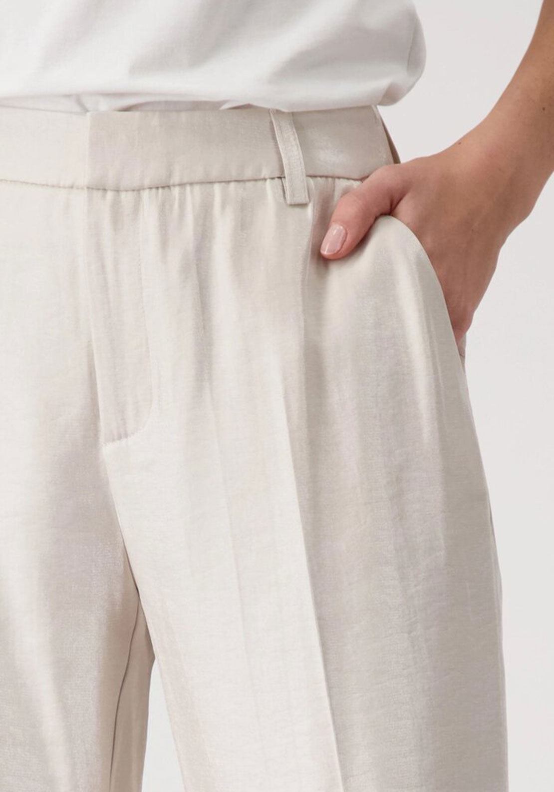 Monari Satin Slim Leg Trousers, Beige Shimmer