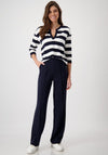 Monari Elasticated Waist Straight Leg Trousers, Navy