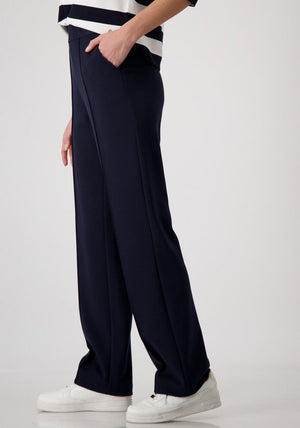 Monari Elasticated Waist Straight Leg Trousers, Navy