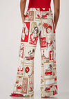 Monari Polaroid Print Wide Leg Trousers, Beige and Red