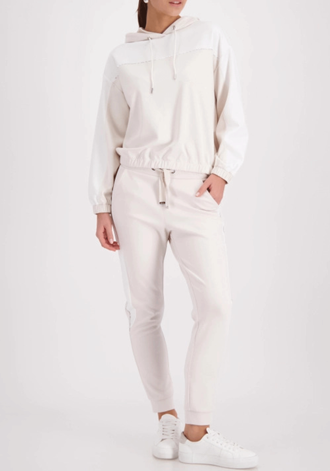 Monari Rhinestone Slim Leg Cuff Trousers, Cream