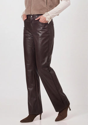 Monari Faux Leather Wide Leg Trousers, Dark Brown