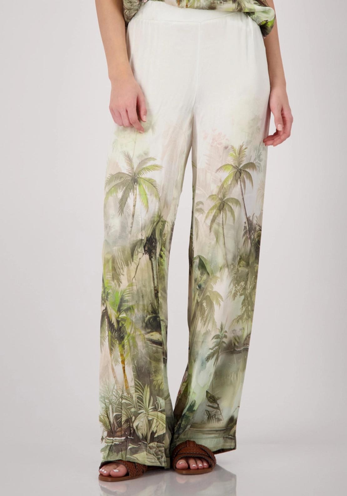 Monari Tropical Print Palazzo Trousers, Cream Multi
