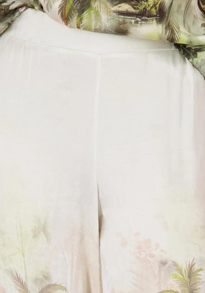 Monari Tropical Print Palazzo Trousers, Cream Multi