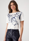 Monari Rhinestone Abstract Floral Print T-Shirt, Off White