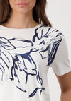 Monari Rhinestone Abstract Floral Print T-Shirt, Off White