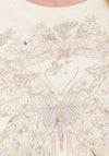 Monari Rhinestone Butterfly Print T-Shirt, Beige