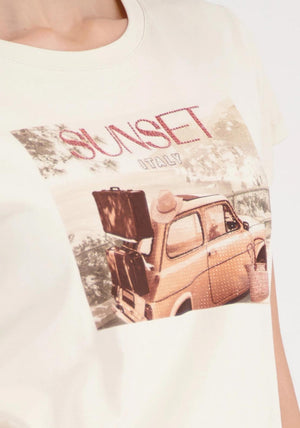 Monari Car Graphic Print T-Shirt, Cream