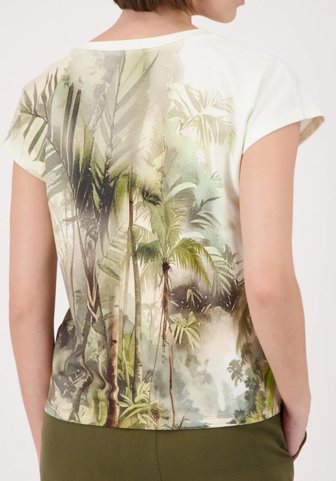 Monari Tropical Print with Rhinestone Detail T-Shirt, Green