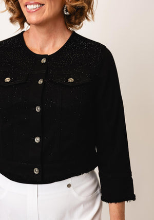 Monari Rhinestone Embellished Short Denim Jacket, Black