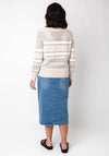 Monari Striped Crochet Knit Zipped Cardigan, Beige