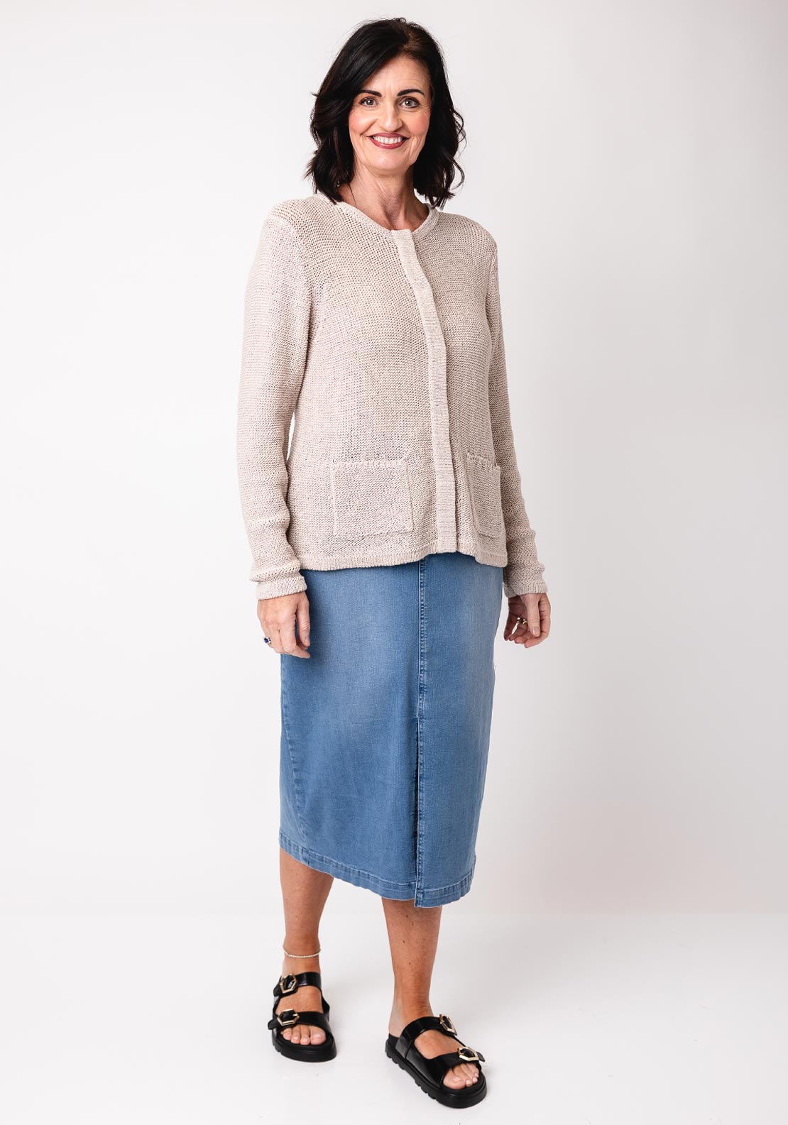 Monari Knit Buttoned Cardigan, Beige
