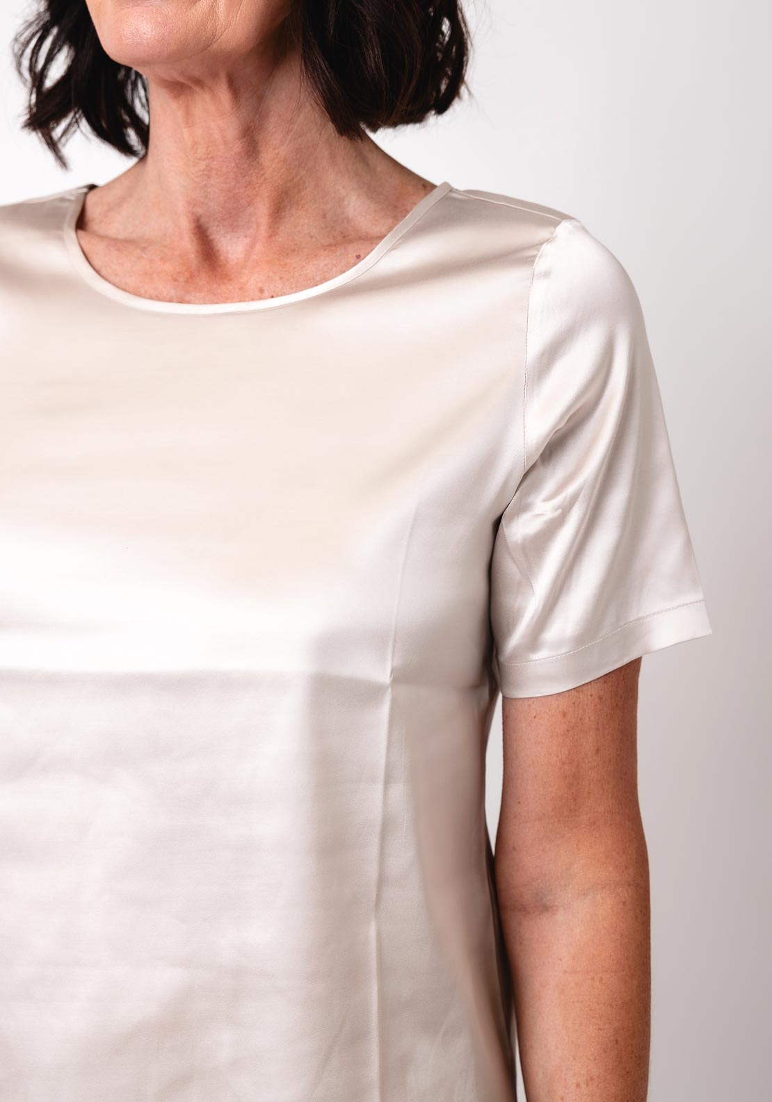Monari Satin Short Sleeve Top, Champagne