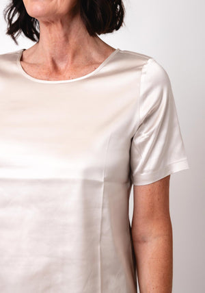 Monari Satin Short Sleeve Top, Champagne